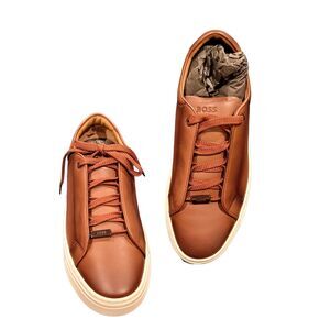 HUGO BOSS Gary Tenn BUHD Medium Brown Lace Up Tie Genuine Leather Tennis Shoes 9